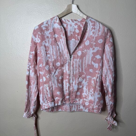 120 % Lino Jackets & Blazers - 120 % Lino Jacket Women's Large Pink White Misc Full Zip Linen